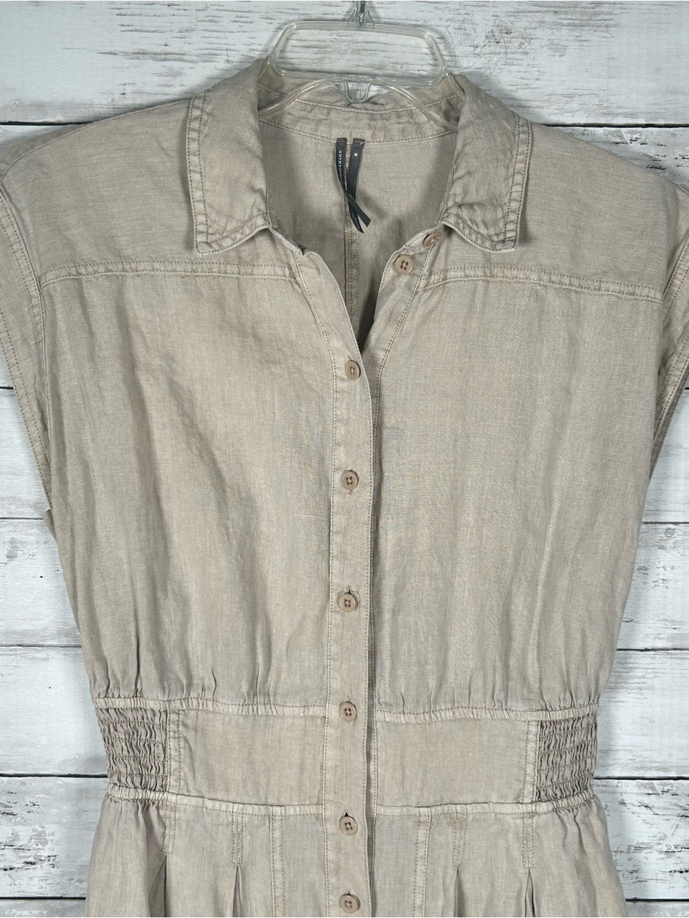 Anthropologie Linen Shirting Barrel Leg Cropped Putty Oatmeal Jumpsuit M - Picture 5 of 12